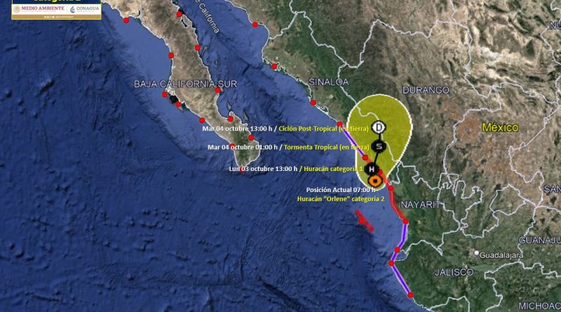 Orlene en categoría 2, a unas horas de tocar tierra en Sinaloa y Nayarit