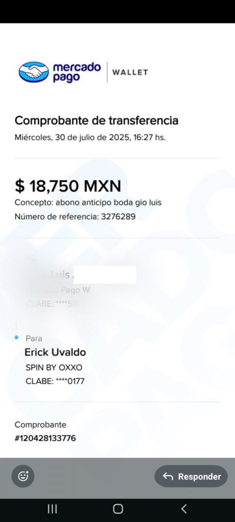 Recibos de pagos en transferencias